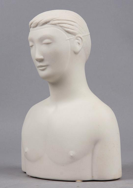 SKULPTUR, "Mannen med masken", parian, Stig Lindberg, Gustavsberg.