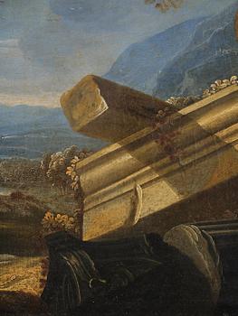 Giovanni Ghisolfi, follower of, Ruined landscape with resting figures.