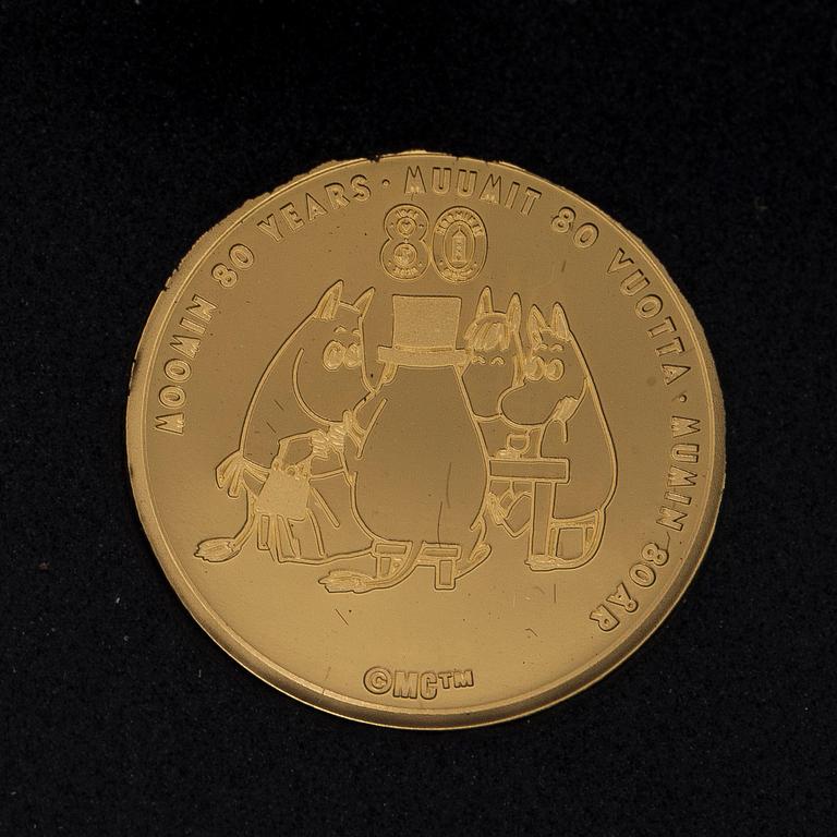Coin, Moomin 80, gold 99.9%.