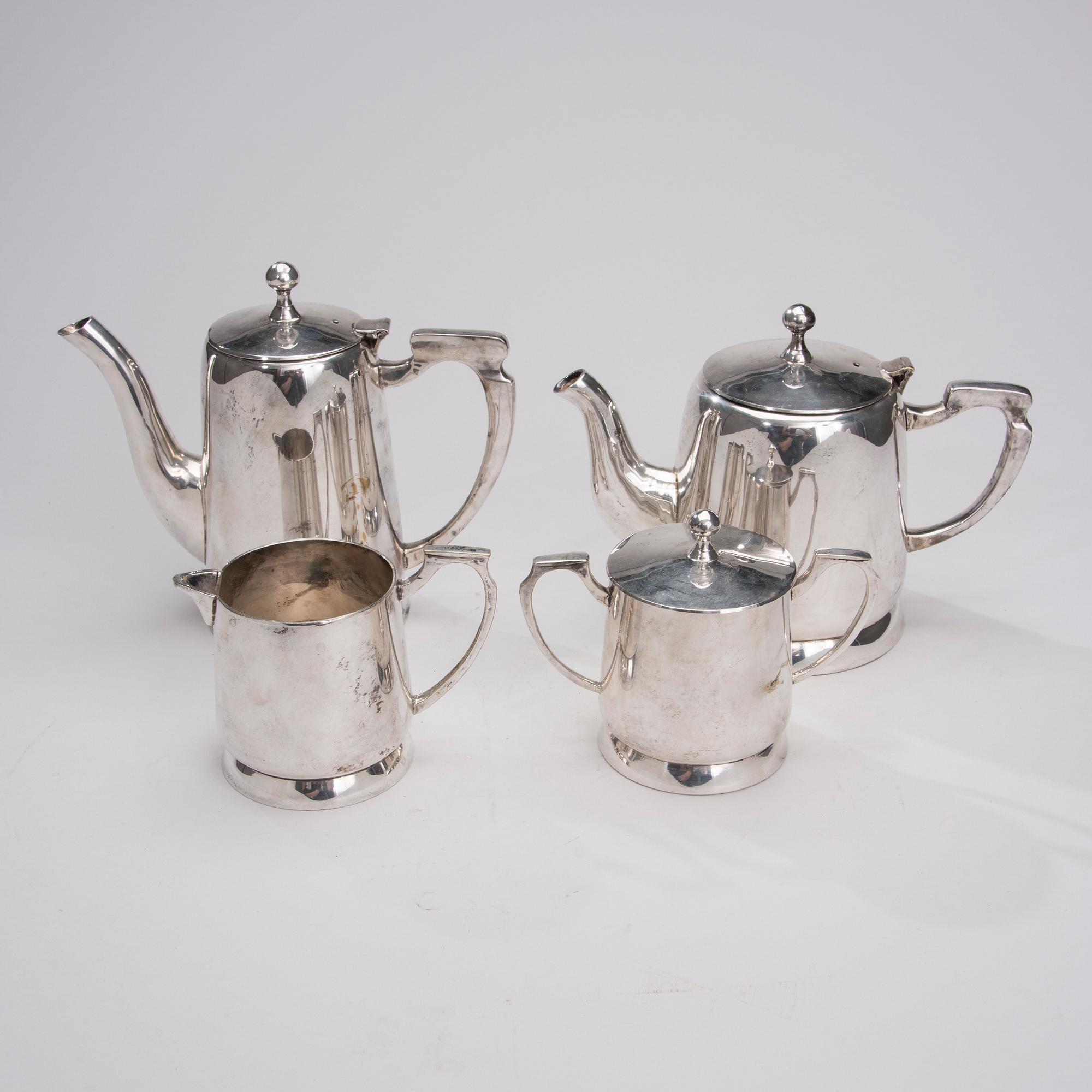 KAFFESERVIS, 4 delar, nysilver. 1900-talets mitt.