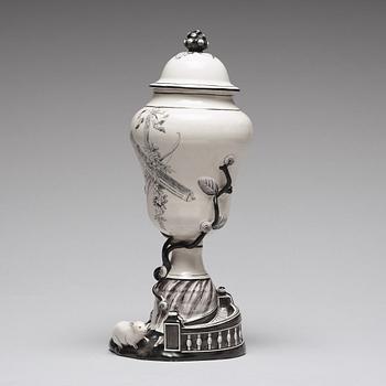 A grisaille Marieberg vase with cover, 18th Century.