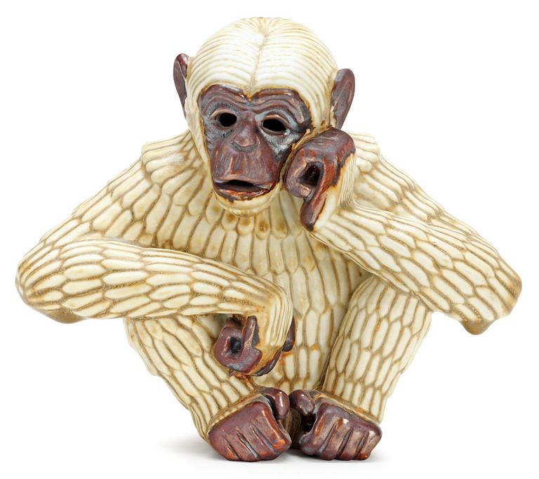 A Gunnar Nylund stoneware figure of an ape, Rörstrand.
