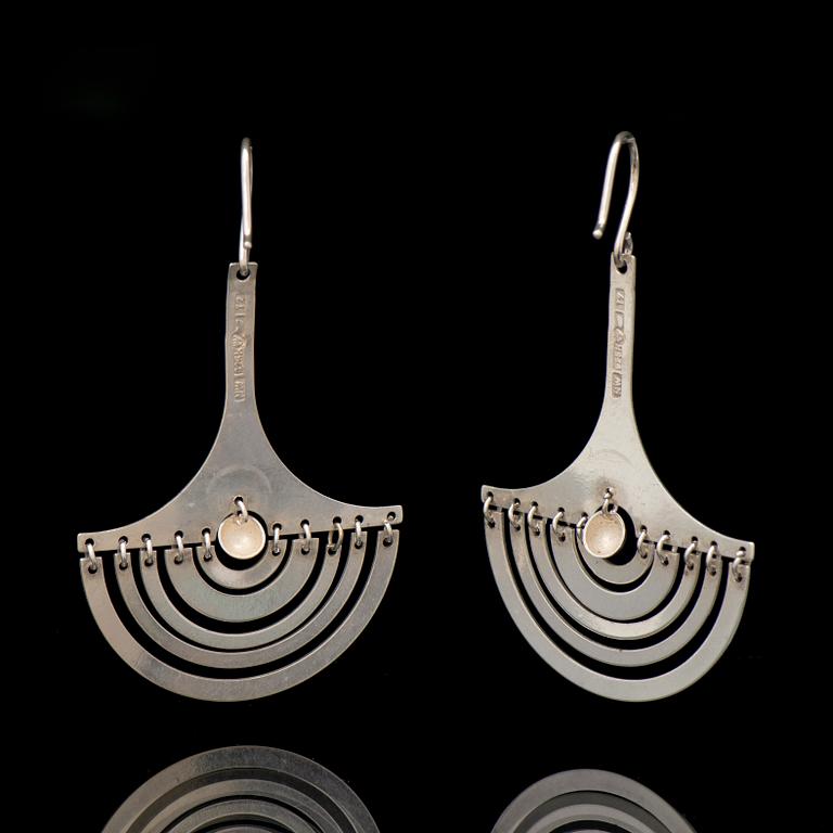 A PAIR OF TAPIO WIRKKALA EARRINGS, "Half moon", silver. Kultakeskus 1972.