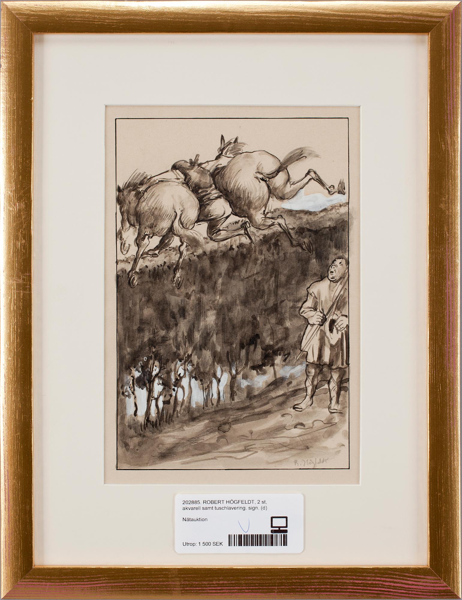 ROBERT HÖGFELDT, 2 st, akvarell samt tuschlavering. sign.