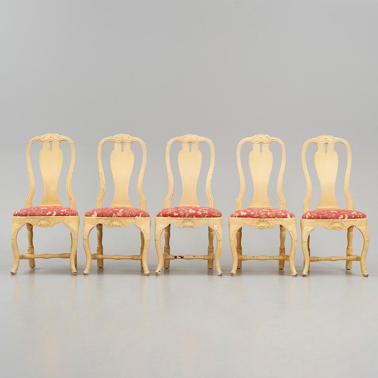 A set of five rococo chairs by P. Östeman (master in Stockholm 1748-76).