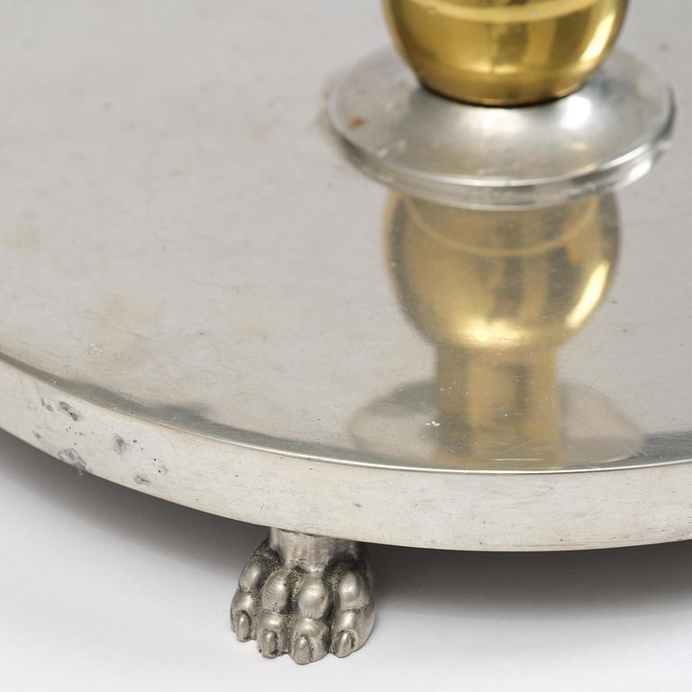 Nils Fougstedt, & Anna Petrus, a pewter and brass floor lamp model A 763, Firma Svenskt Tenn, Stockholm, 1930.