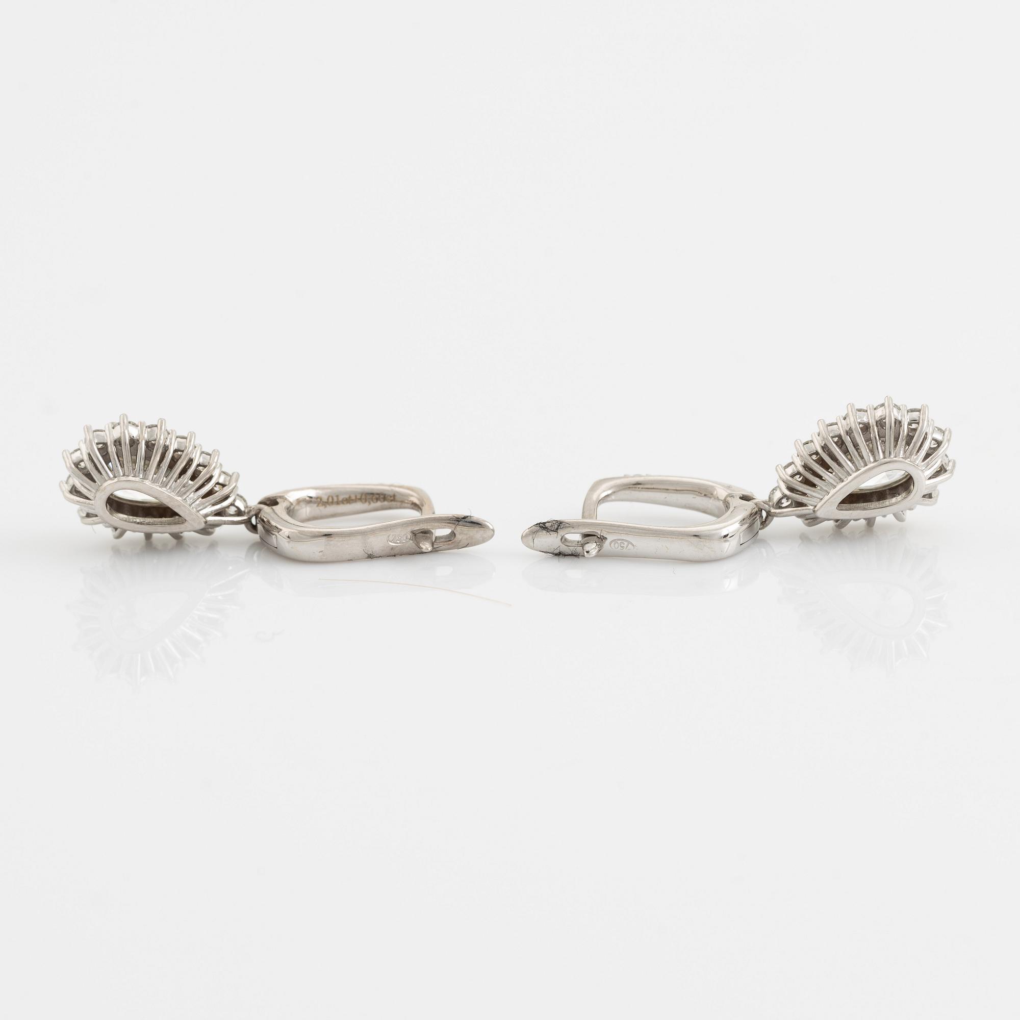 Pear shaped diamond earrings.