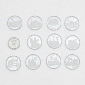 Silver coins, 11 pcs, .999 fine silver, “The First EUROPA Issues”, Skandinaviskt Myntkontor, Göde.