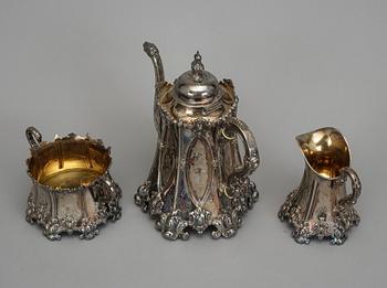 KAFFESERVIS, nysilver, götisk modell, CG Hallberg, 1900-talets början.