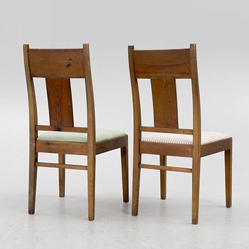 Carl Westman, a pair of stained pine chairs, Sweden ca 1910.