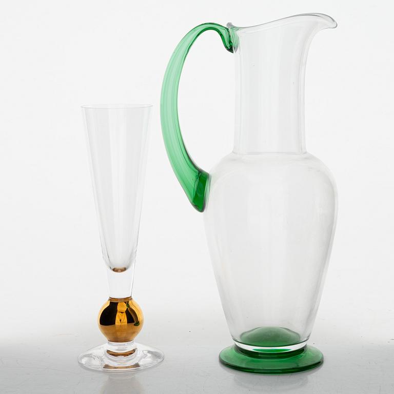 Gunnar Cyrén, champagneglas, 16 st, samt karaff, "Nobel", Orrefors.