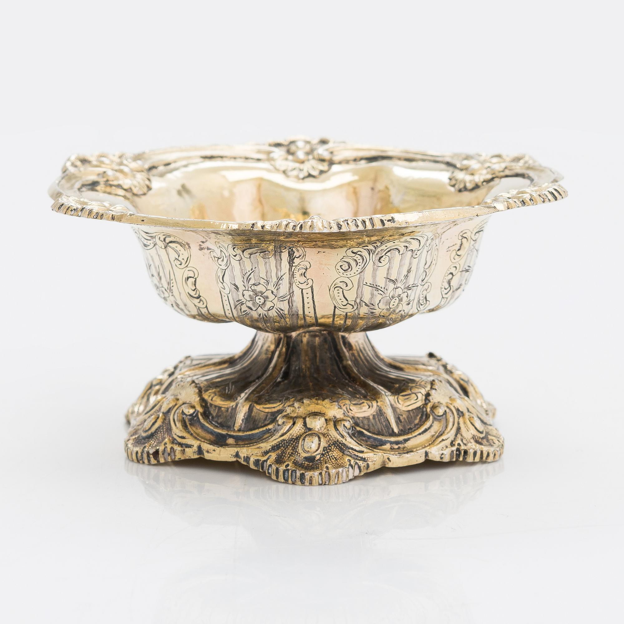 A mid-19th-century parcel-gilt silver salt cellar, Moscow 1846.