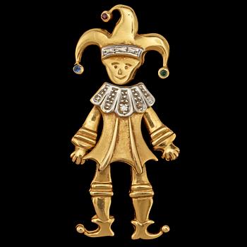 HÄNGE, 18k guld och vitguld med fasettslipad diamant, blå safir, smaragd samt turmalin, 1900-tal. Vikt 7 g.