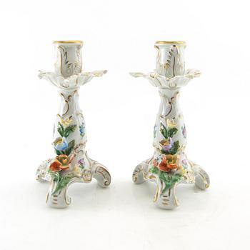 Bowl and candlesticks, a pair, Rococo style, Germany, first half of the 20th century, porcelain.