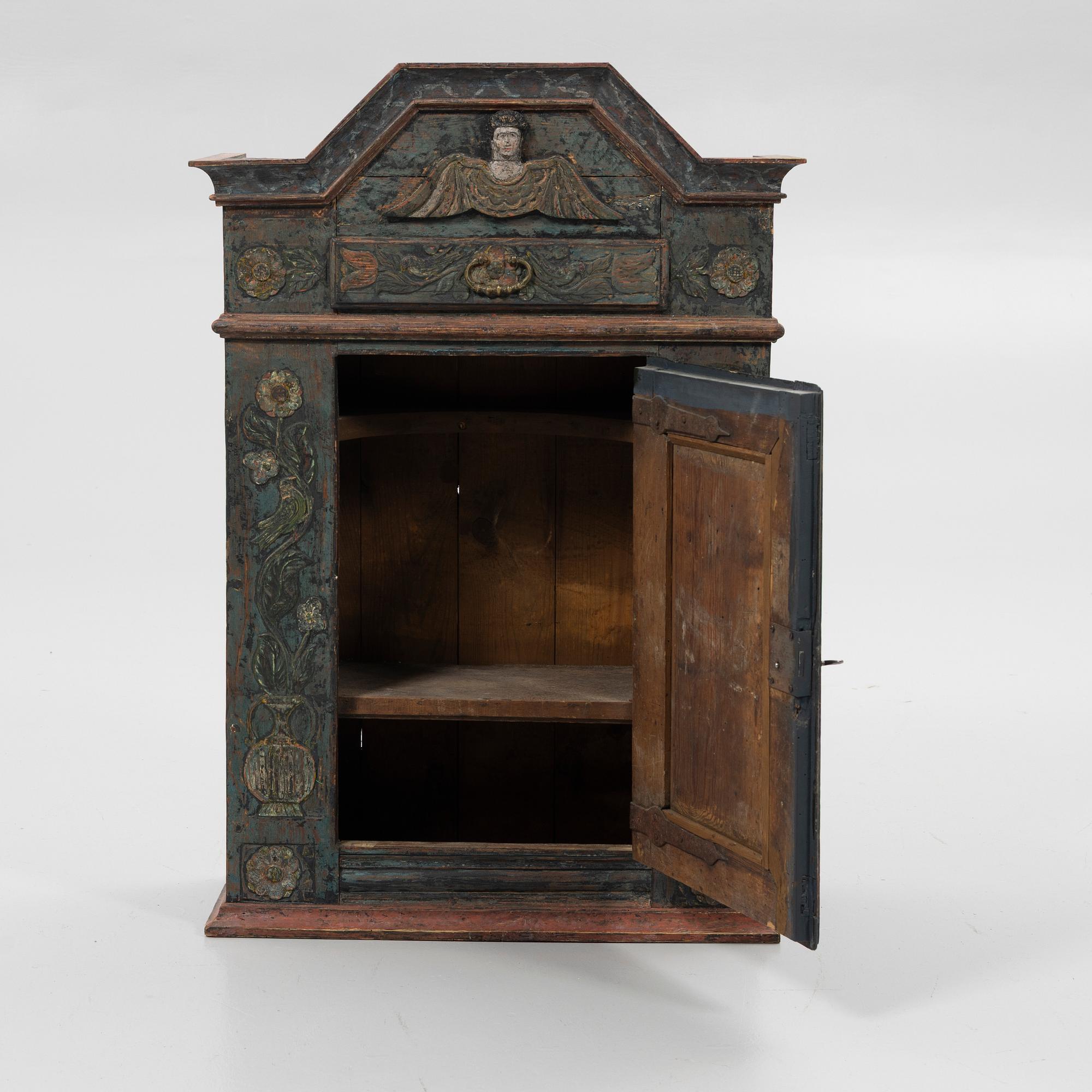 Hanging cupboard, so-called angel cupboard, folk art, painted dated 1819.