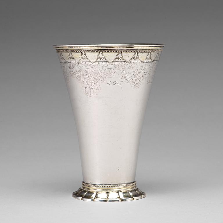 A Swedish 18th century parcel-gilt silver beaker, marks of Lorens Stabeus, Stockholm 1755.