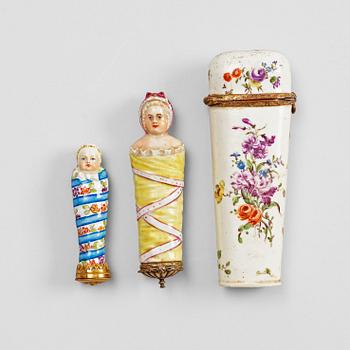 395. Three porcelain necessaires, 18th Century and one 19th Century.