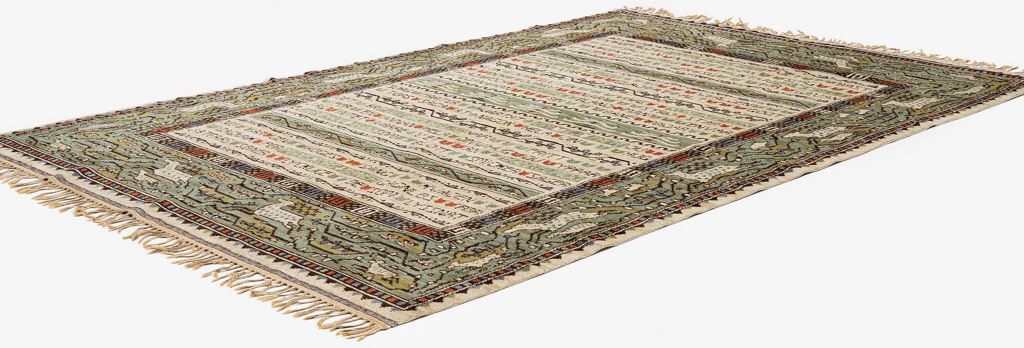 Märta Måås-Fjetterström, matta, "Ordspråksmattan" (Havamal), flossa, ca 341 x 223 cm, signerad AB MMF.