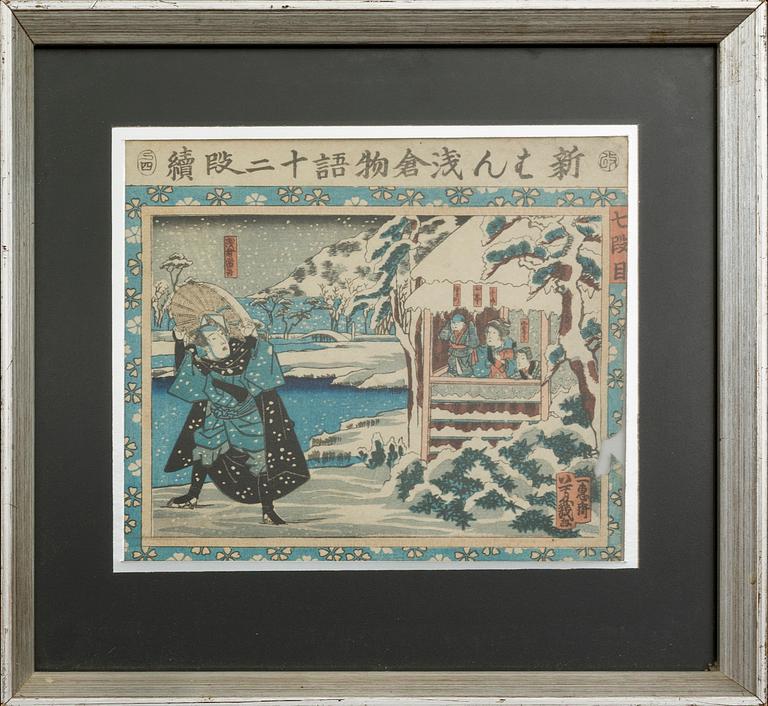 TRÄSNITT, 4 st,  bland annat Utagawa Kunisada, Japan, 1800/1900-tal.