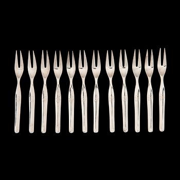 GAFFLAR, 12 st, silver, "Tapio", Tapio Wirkkala, Kultakeskus, Tavastehus 1958. Tot. vikt 167,5 g.