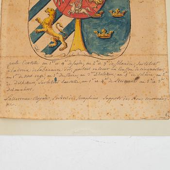 Akvarell, Sveriges Riksvapen, daterat 1765.