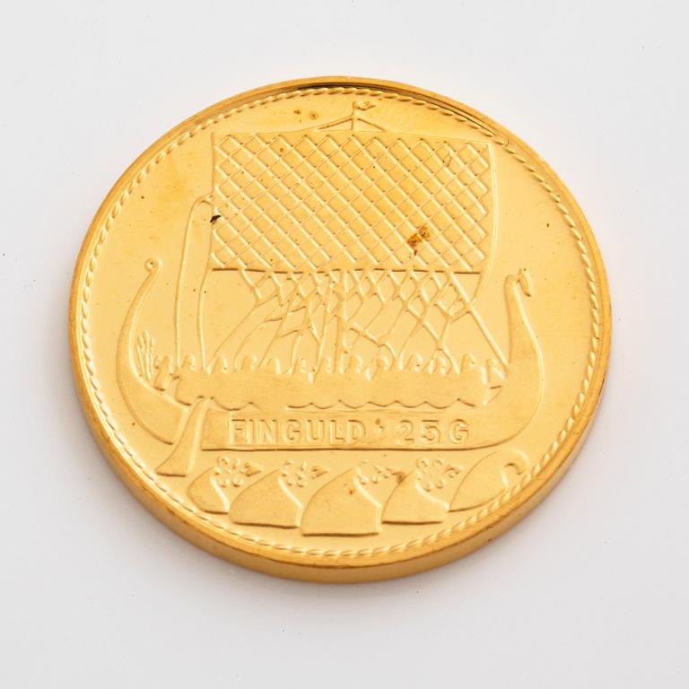 A gold coin from Sporrong, 1981, weight 25 g.