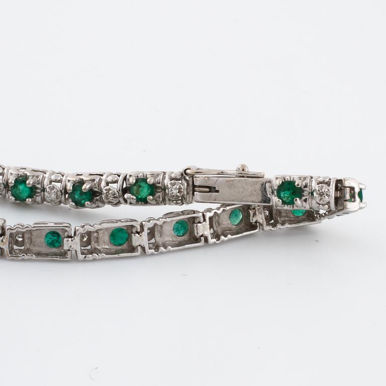 A emerald and single cut diamond bracelet.