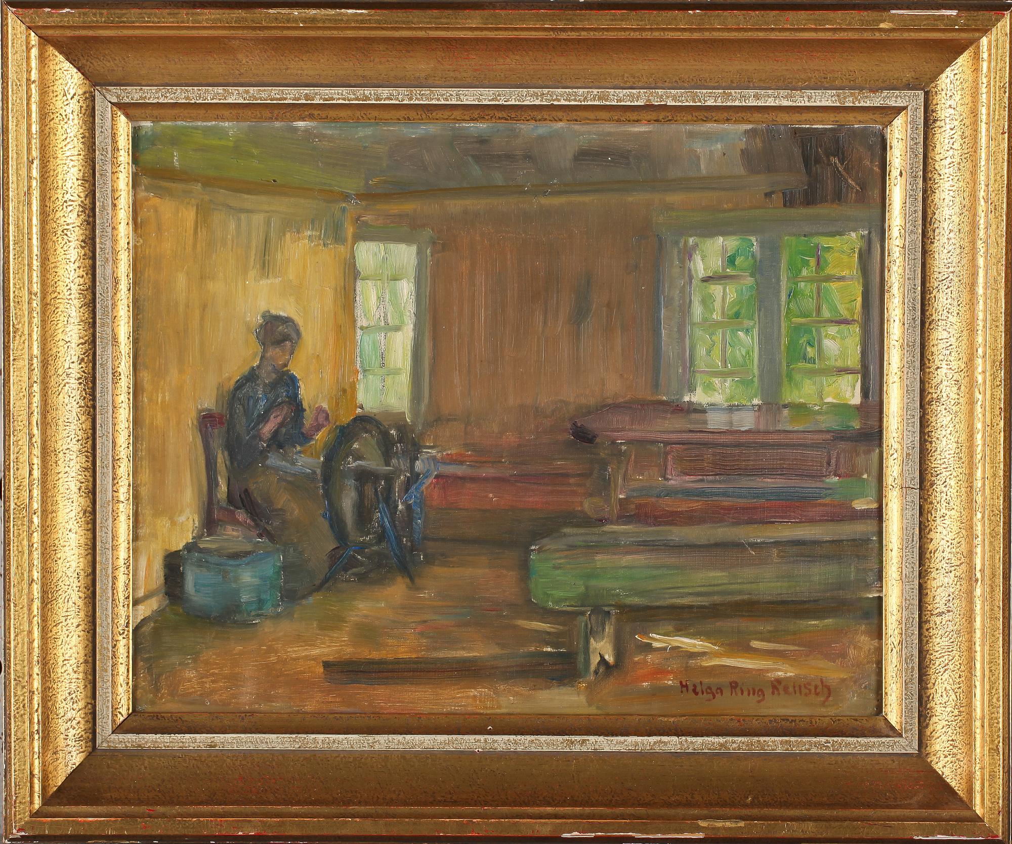 HELGA RING REUSCH, olja på pannå, signerad.