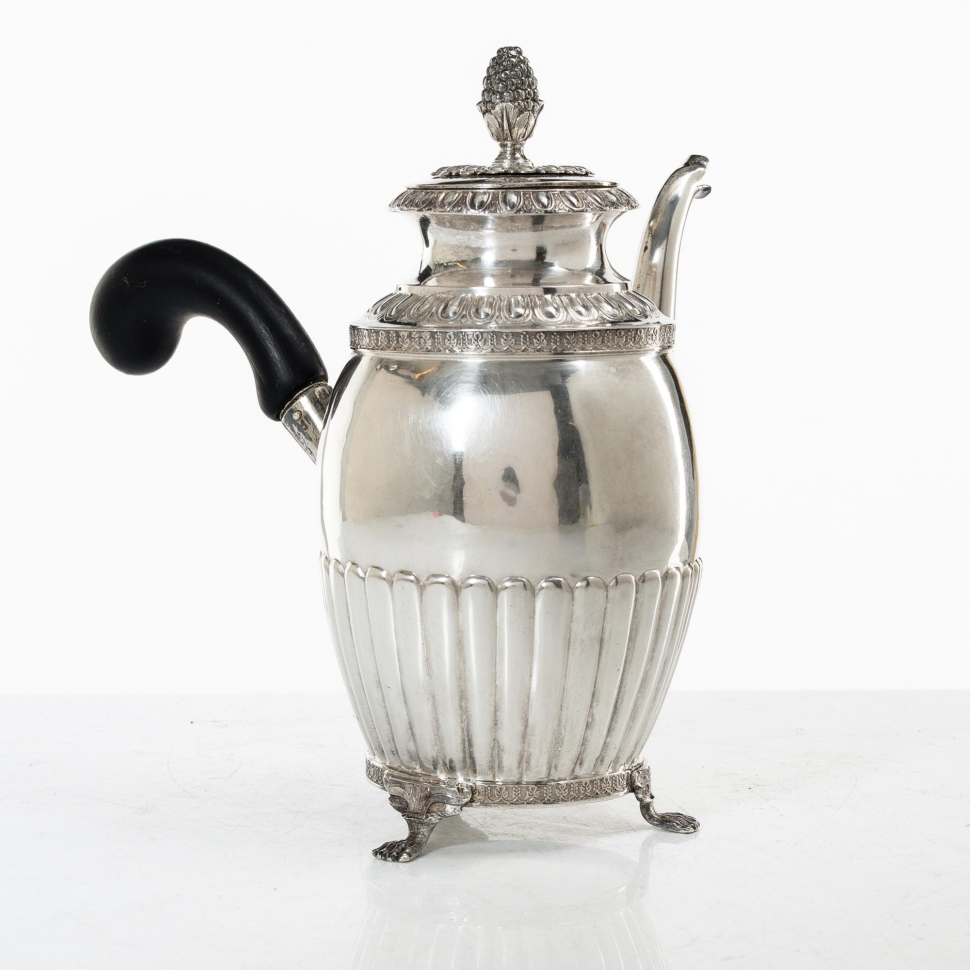 A 19th century Swedish silver coffee pot, marks of Anders Lundqvist, Stockholm 1845.