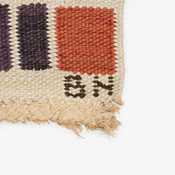 Barbro Nilsson, a carpet, 'Salerno röd', flat weave, c. 214 x 158 cm, signed AB MMF BN.