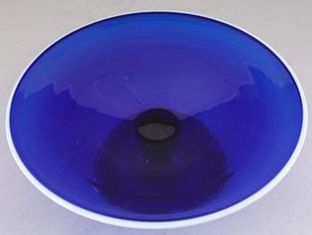 TAZZA, blått glas, sannolikt Göteborgs glasbruk, 1800-tal.