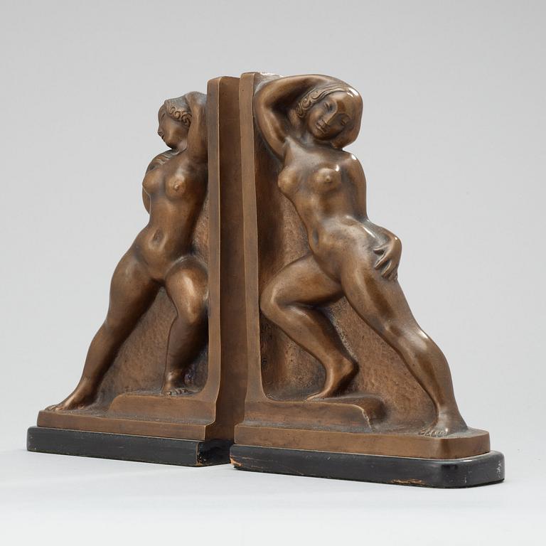 A pair of Axel Gute bronze bookends, Stockholm 1920.