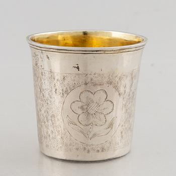 An 18th century parcel-gilt silver beaker, unidentified maker's mark IB, Northern Europe.