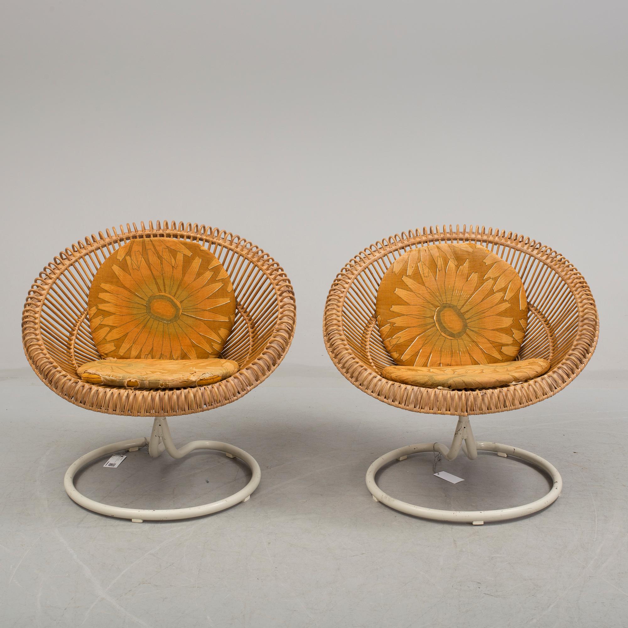 A pair of 'Rondo' rattan easy chairs from Göte-Möbler AB, 1960's.