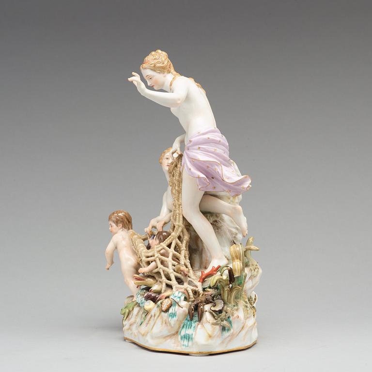 SKULPTURGRUPP, porslin. "Tritons fångst". Meissen, 1800-talets andra hälft. 2:a sortering.