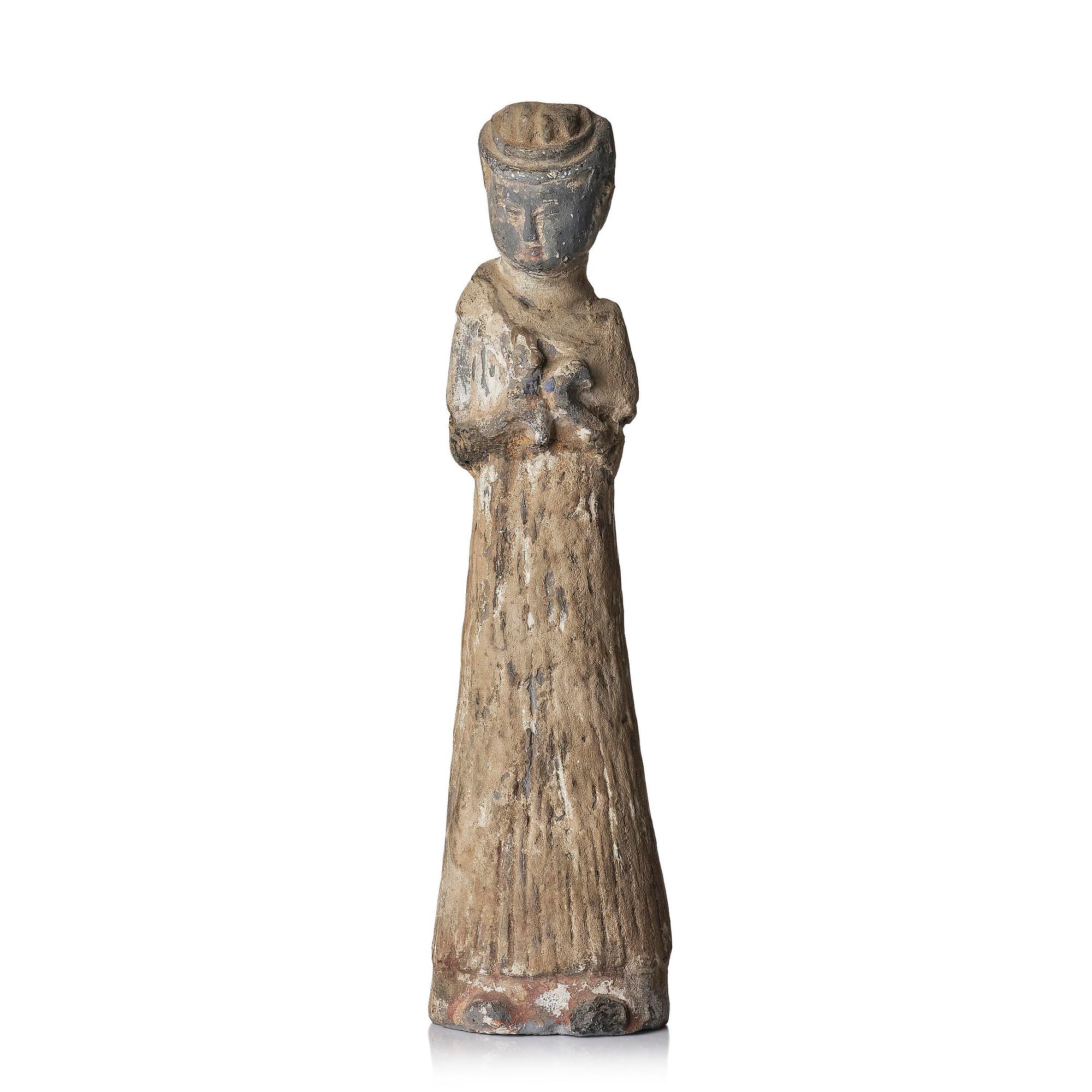 A pottery figure of a lady, Han dynasty (220 BC-206 AD).