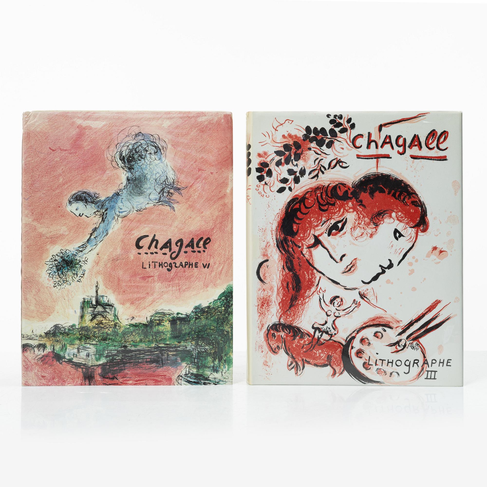 Marc Chagall, böcker, 6 st, "Chagall Lithographe I-VI, 1922-1985", Fernand Mourlot.