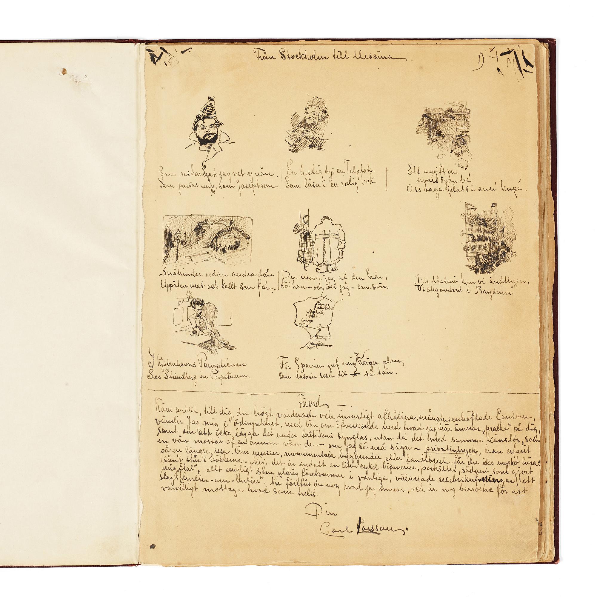 Carl Larsson, CARL LARSSON, illustrated travel story, "Från Stockholm till Messina" (From Stockholm to Messina), 1886.