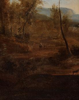 Unknown artist, 18th Century, Landscape with figures and riders beside a manor, a pair.