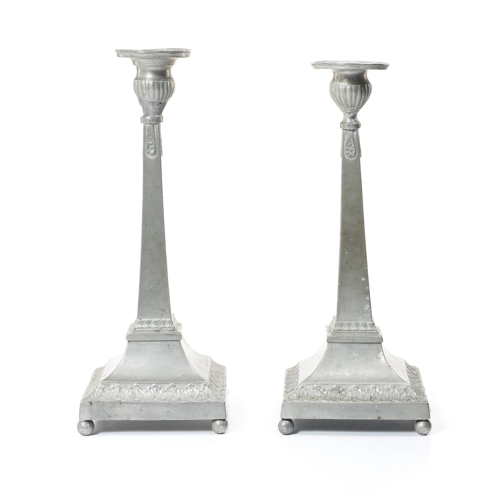 Per Henrik Lundén, a pair of pewter Empire candle sticks, first half of the 19th century, Lidköping.