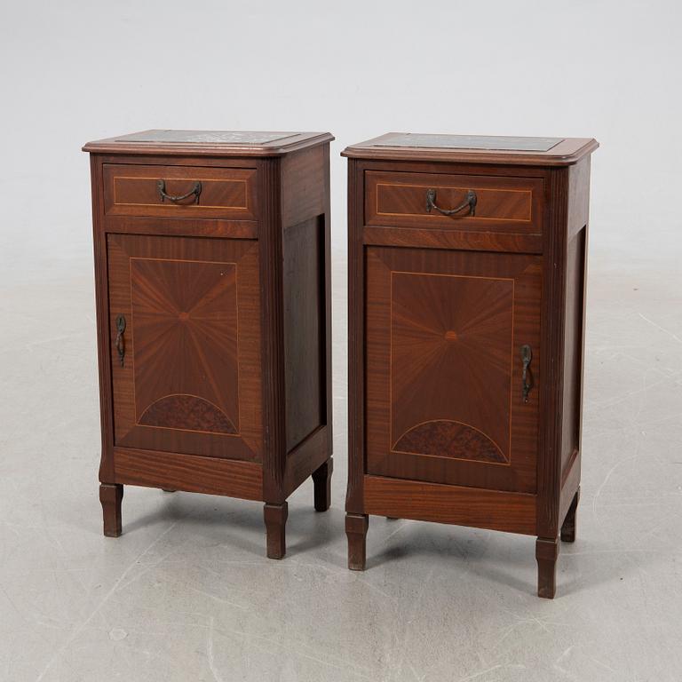 Bedside tables, a pair, first half of the 20th century.