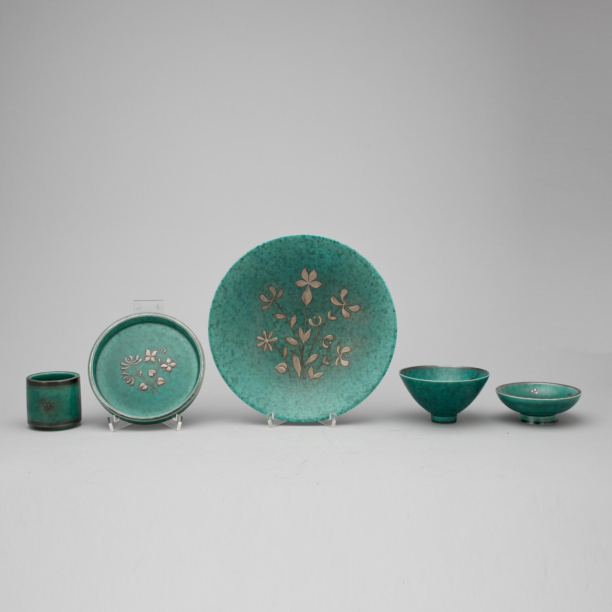 PARTI ARGENTA. 5 delar. Stengods, Wilhelm Kåge Gustavsberg.