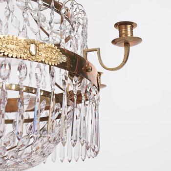 A late Gustavian gilt-brass and cut glass seven-light chandelier, circa 1800.