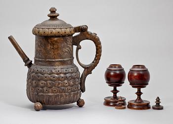 KANNA samt ASKAR, 2 st, trä, allmoge, 1800-tal.