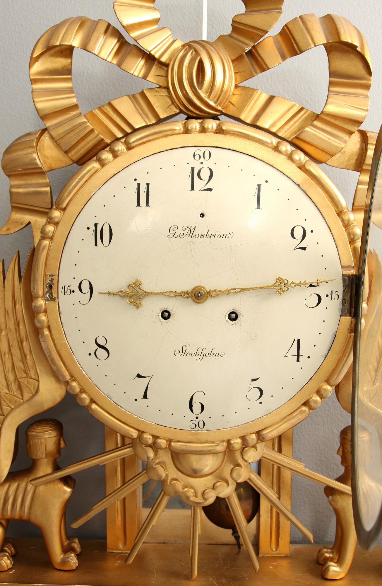 VÄGGPENDYL, empirestil, märkt G Moström, Stockholm, 1800/1900-tal.