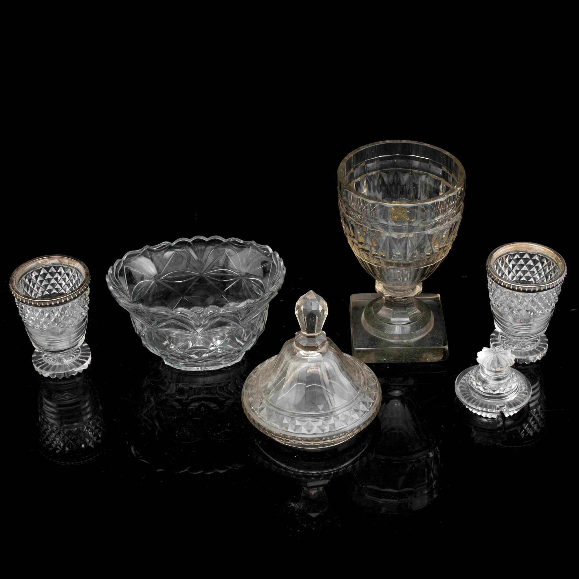 Three cups and a bowl, glass, Anglo-Irish, 19th century.