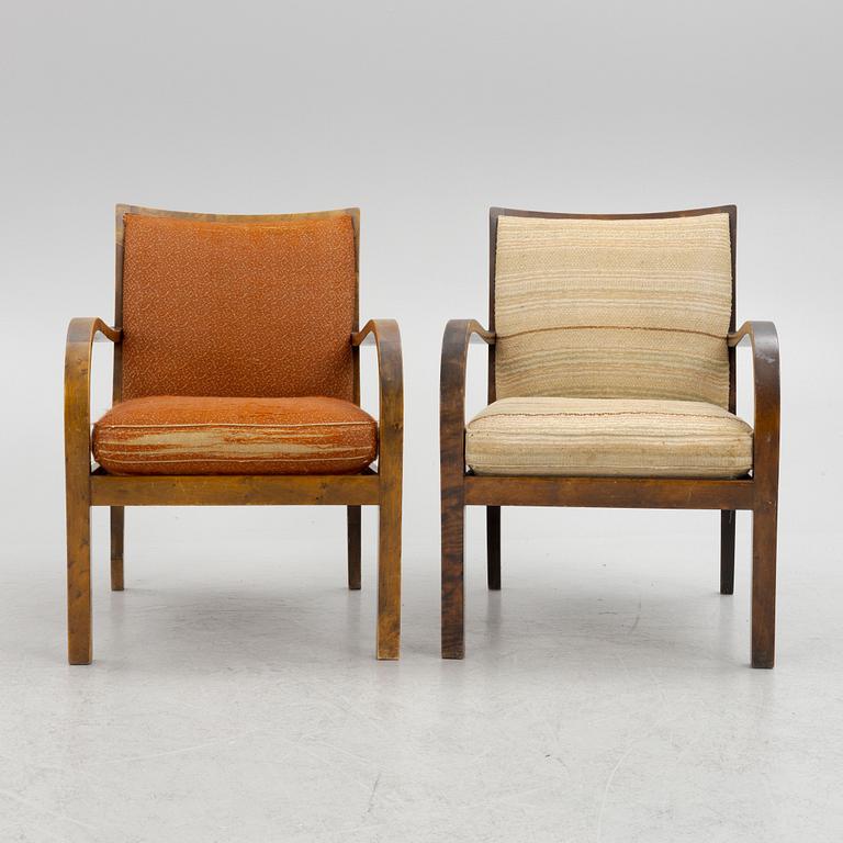 Armchairs, a pair, Knolls Moderna Fåtöljer, first half of the 20th Century.