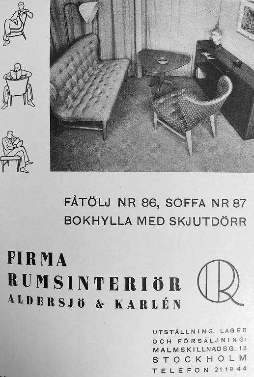 Erik Bertil Karlén, fåtöljer 1 par, Firma Rumsinteriör, Stockholm 1940-tal.