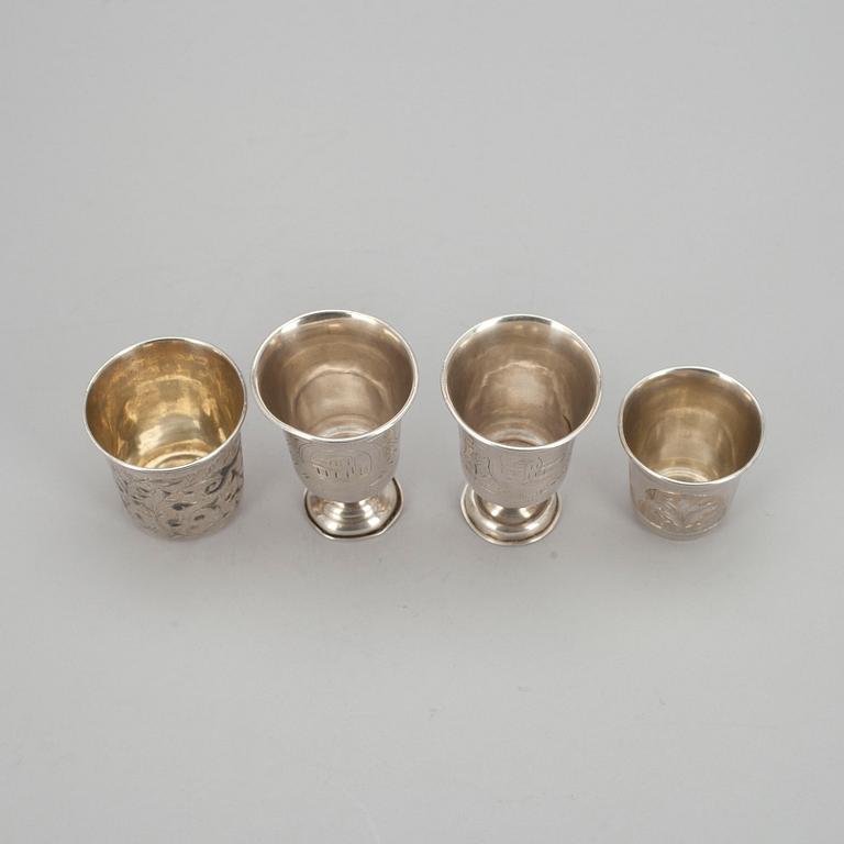 BÄGARE, 4 st, silver, Ryssland 1800-tal.