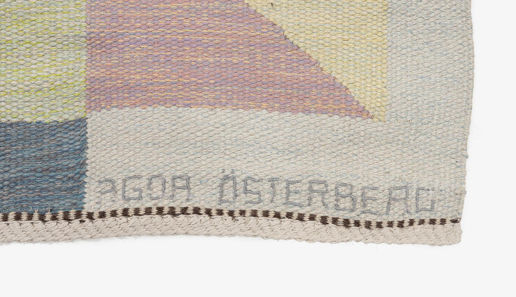 Agda Österberg, a carpet, flat weave and tapestry weave, c. 238 x 172 cm, signed.